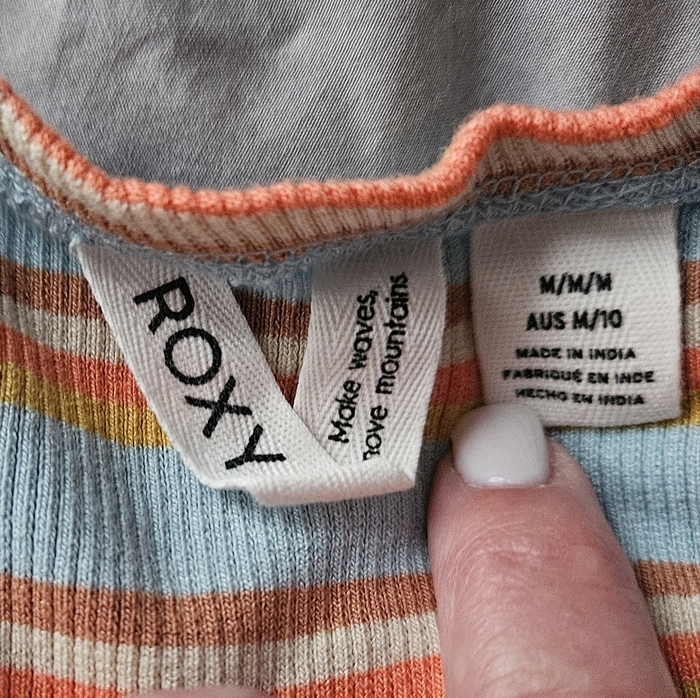 ROXY "Bring It On" Striped Short Sleeve Ribbed Bodycon Dress | SZ M - Picture 9 of 9